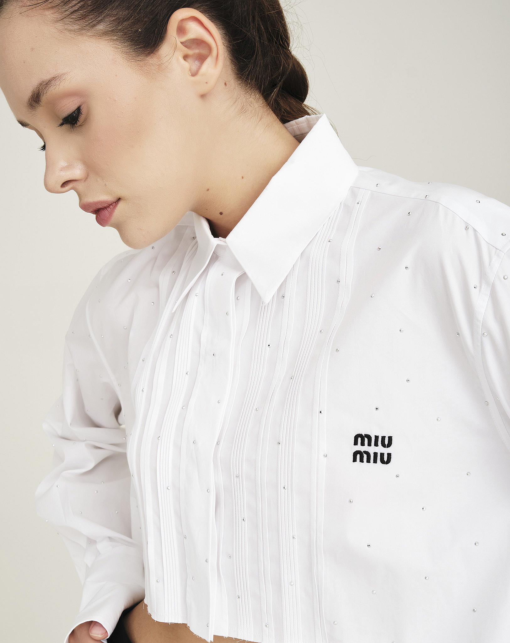 Miu Miu - Embellished Cotton Crop Shirt 38